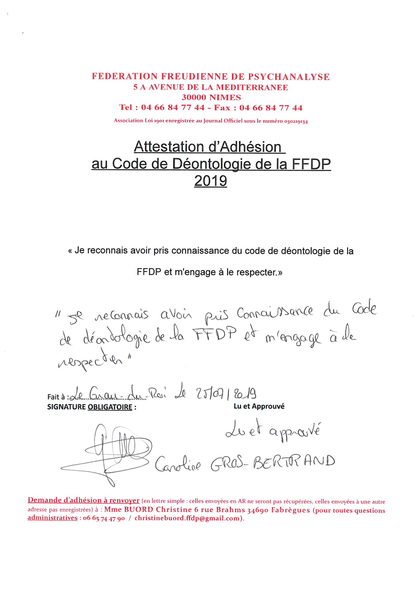 code déontologique FFDP