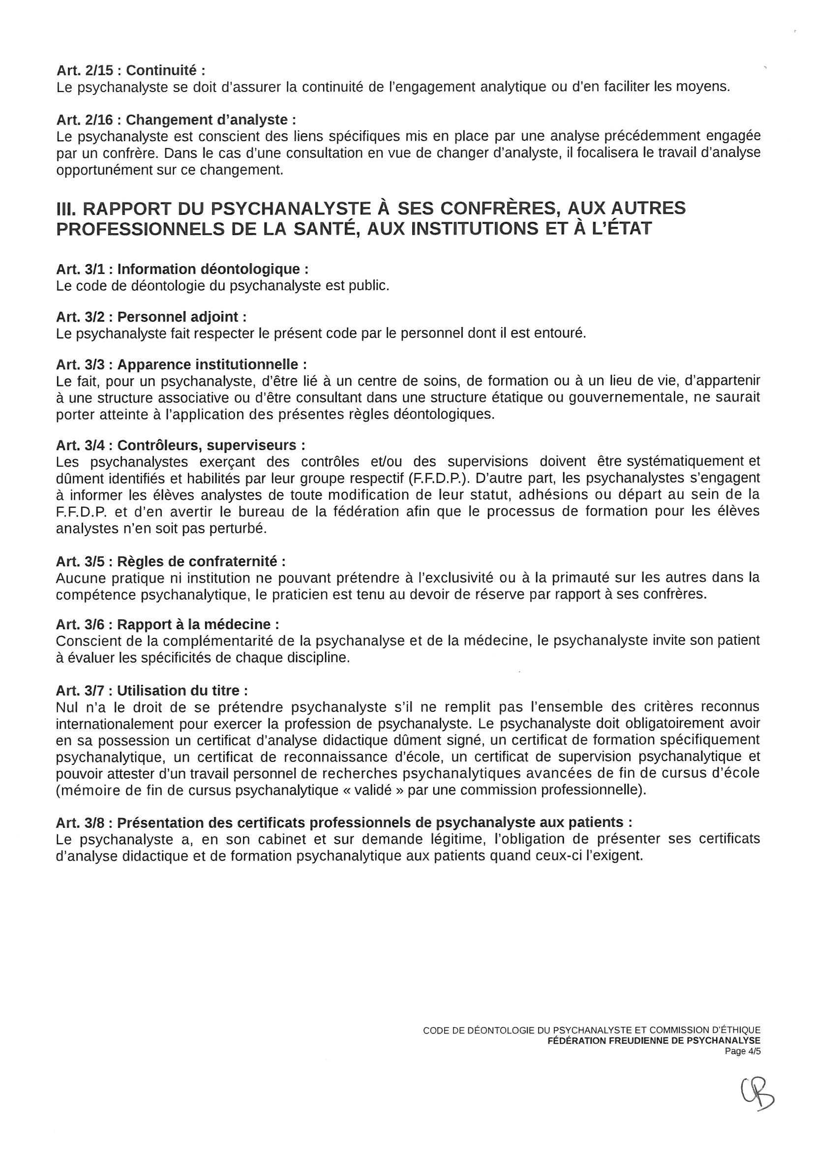 code déontologique